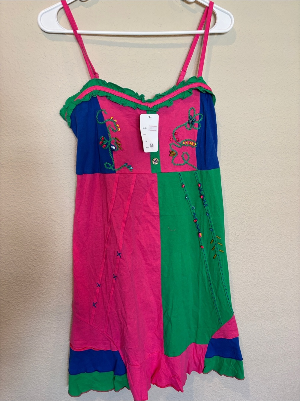 NWT M Colorblock Embroidered Sundress - Pink & Green